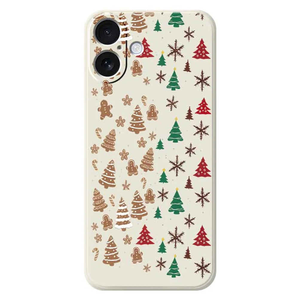 For iPhone 17 Case Christmas Tree Gingerbread Pattern Printing Straight Edge TPU Phone Back Cover - Beige - 1