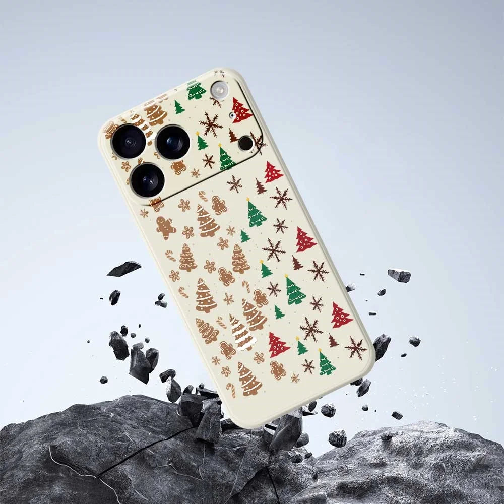 For iPhone 18 Pro / 17 Pro Case Christmas Tree Gingerbread Pattern Printing Straight Edge TPU Phone Back Cover - Beige - 5