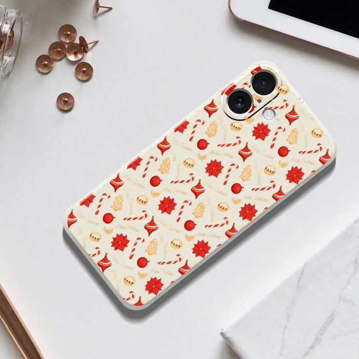 For iPhone 17 Case Christmas Candy Pattern Printing Straight Edge TPU Phone Back Cover - Beige - 6