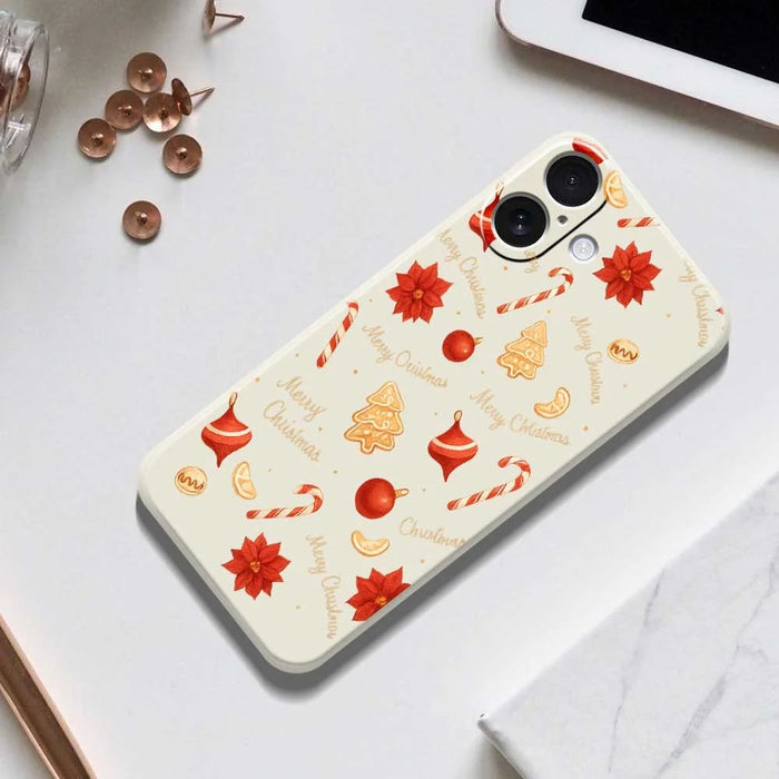For iPhone 17 Case Christmas Big Candy Pattern Printing Straight Edge TPU Phone Back Cover - Beige - 6