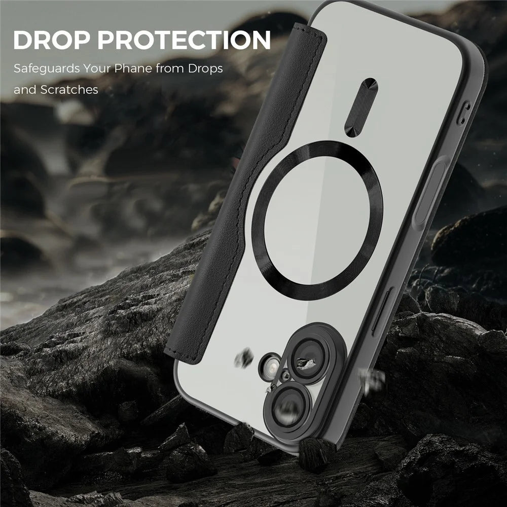 For iPhone 17 Case Compatible with MagSafe RFID Blocking Leather Phone Cover - Black - 5