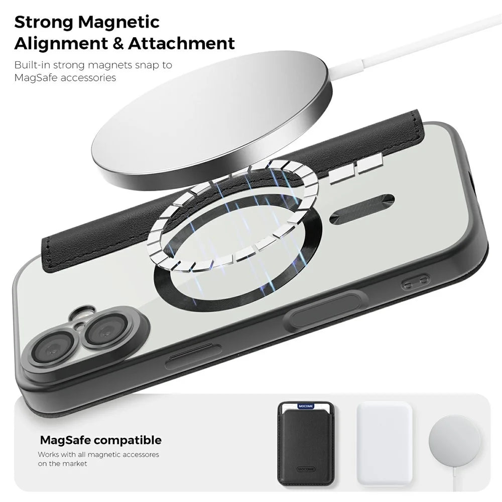 For iPhone 17 Case Compatible with MagSafe RFID Blocking Leather Phone Cover - Black - 7