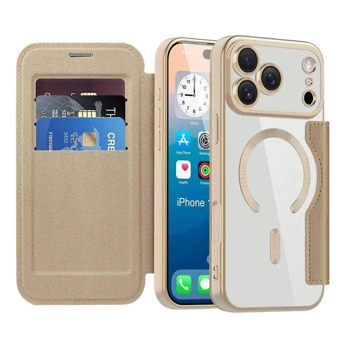 For iPhone 17 Pro Case Compatible with MagSafe RFID Blocking Leather Phone Cover - Desert Gold - 2