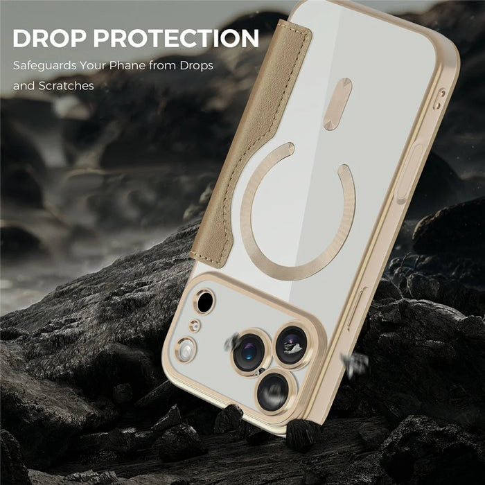 For iPhone 17 Pro Case Compatible with MagSafe RFID Blocking Leather Phone Cover - Desert Gold - 5