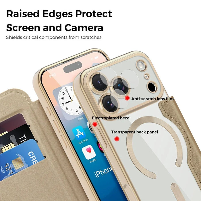 For iPhone 17 Pro Case Compatible with MagSafe RFID Blocking Leather Phone Cover - Desert Gold - 6