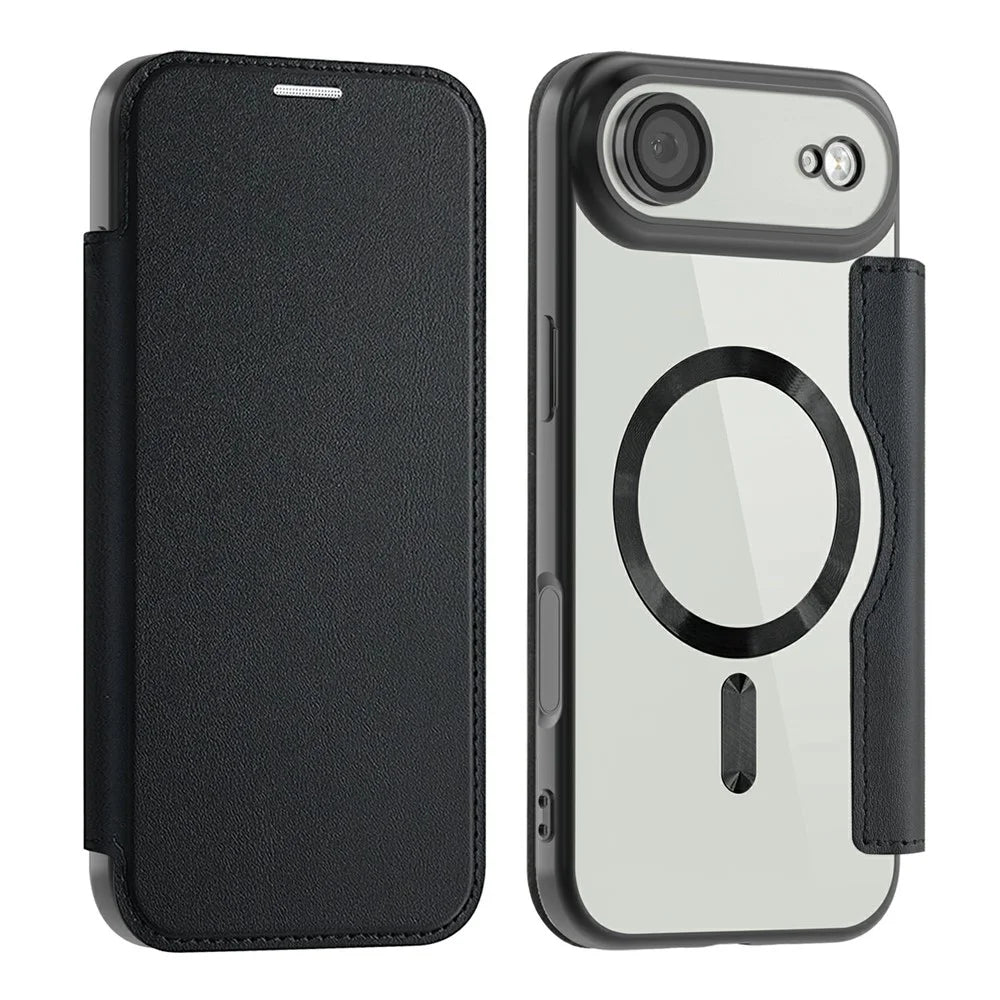 For iPhone Air Case Compatible with MagSafe RFID Blocking Leather Phone Cover - Black - 1