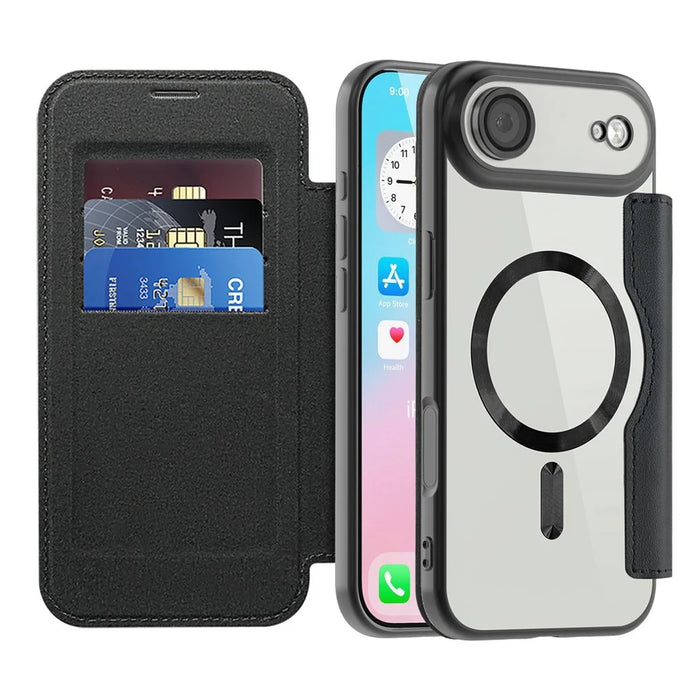 For iPhone Air Case Compatible with MagSafe RFID Blocking Leather Phone Cover - Black - 2
