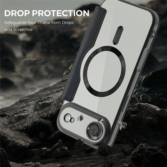 For iPhone Air Case Compatible with MagSafe RFID Blocking Leather Phone Cover - Black - 5