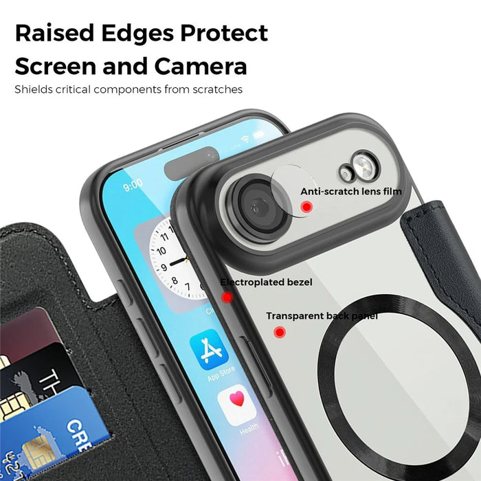 For iPhone Air Case Compatible with MagSafe RFID Blocking Leather Phone Cover - Black - 6