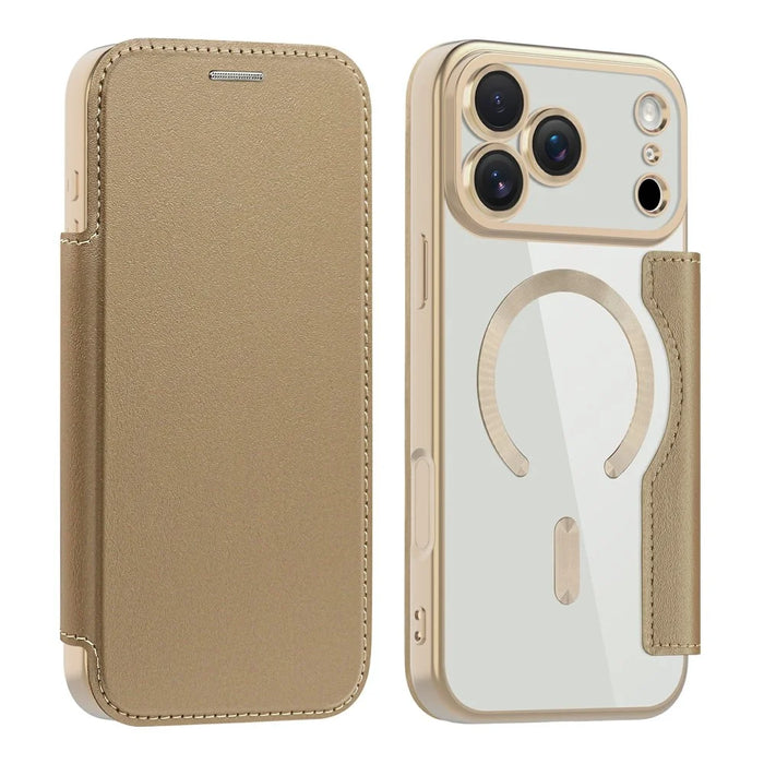 For iPhone 17 Pro Max Case Compatible with MagSafe RFID Blocking Card Holder Leather Phone Cover - Desert Gold - 1