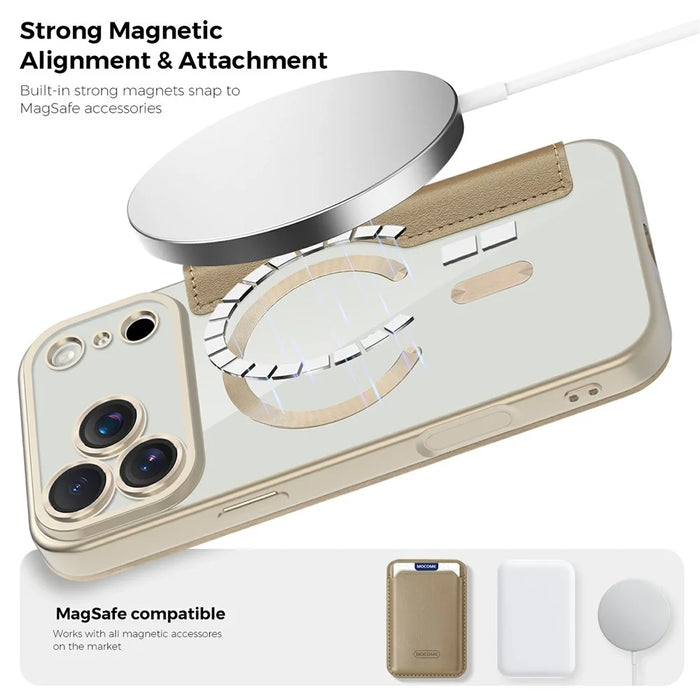 For iPhone 17 Pro Max Case Compatible with MagSafe RFID Blocking Card Holder Leather Phone Cover - Desert Gold - 7
