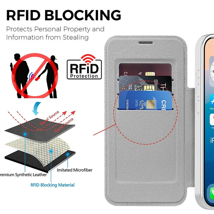 For iPhone 17 Pro Case Compatible with MagSafe Rhombus PU Leather Phone Cover - Titanium Grey - 4