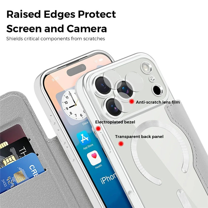 For iPhone 17 Pro Case Compatible with MagSafe Rhombus PU Leather Phone Cover - Titanium Grey - 6
