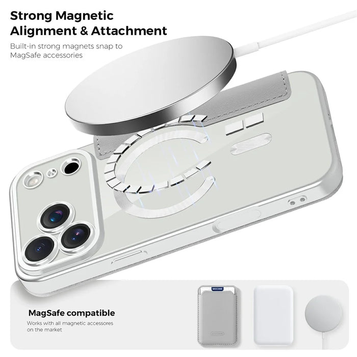 For iPhone 17 Pro Case Compatible with MagSafe Rhombus PU Leather Phone Cover - Titanium Grey - 7
