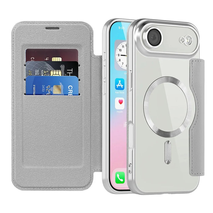 For iPhone Air Case Compatible with MagSafe Rhombus PU Leather Phone Cover - Titanium Grey - 2