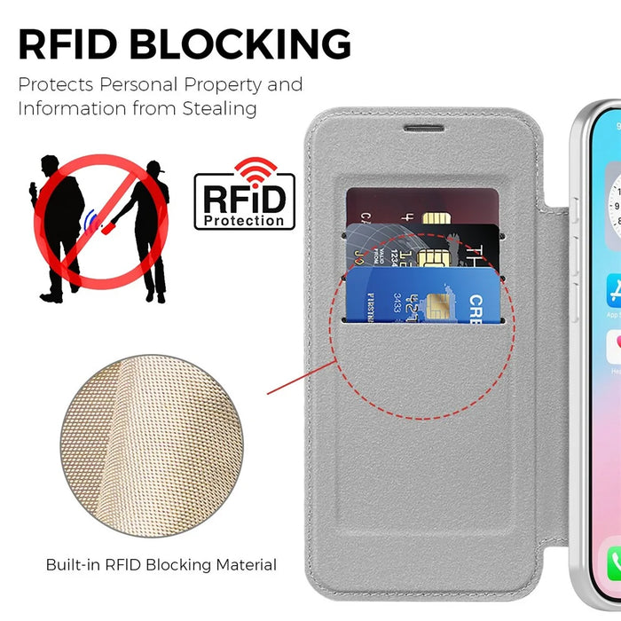 For iPhone Air Case Compatible with MagSafe Rhombus PU Leather Phone Cover - Titanium Grey - 4