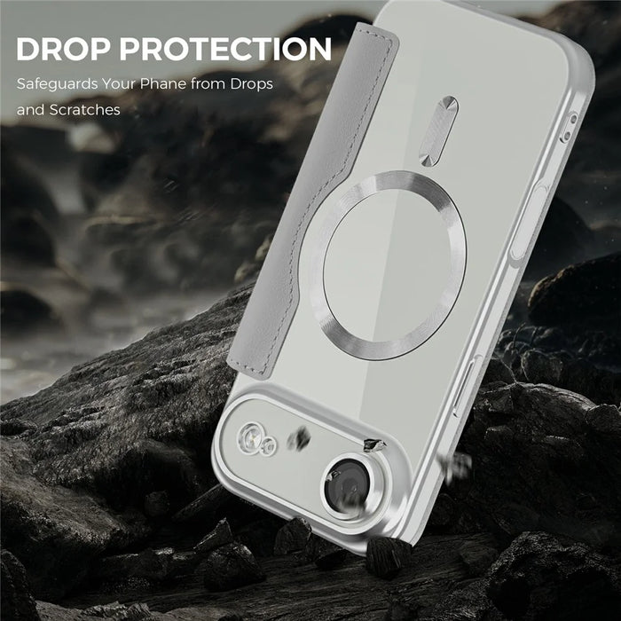 For iPhone Air Case Compatible with MagSafe Rhombus PU Leather Phone Cover - Titanium Grey - 5