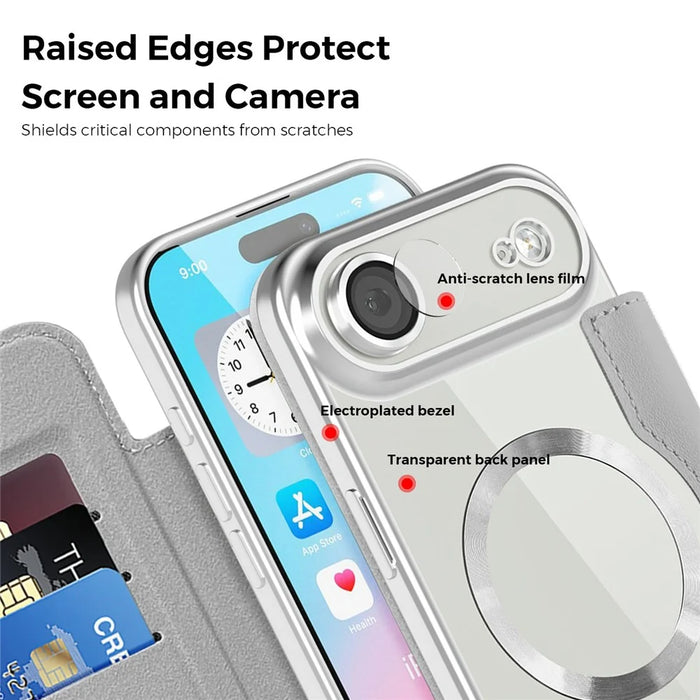 For iPhone Air Case Compatible with MagSafe Rhombus PU Leather Phone Cover - Titanium Grey - 6