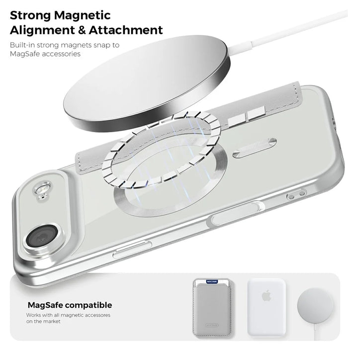 For iPhone Air Case Compatible with MagSafe Rhombus PU Leather Phone Cover - Titanium Grey - 7