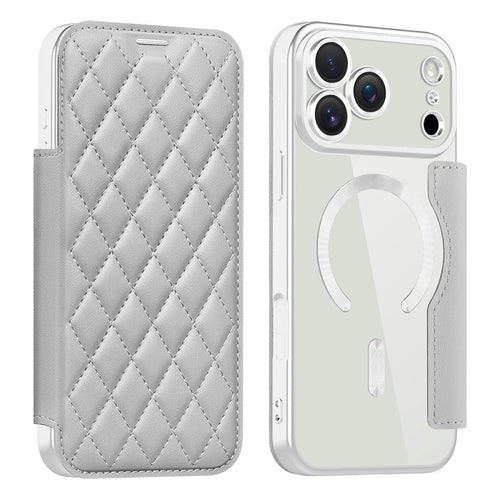 For iPhone 17 Pro Max Case Compatible with MagSafe Rhombus PU Leather Phone Cover - Titanium Grey - 1