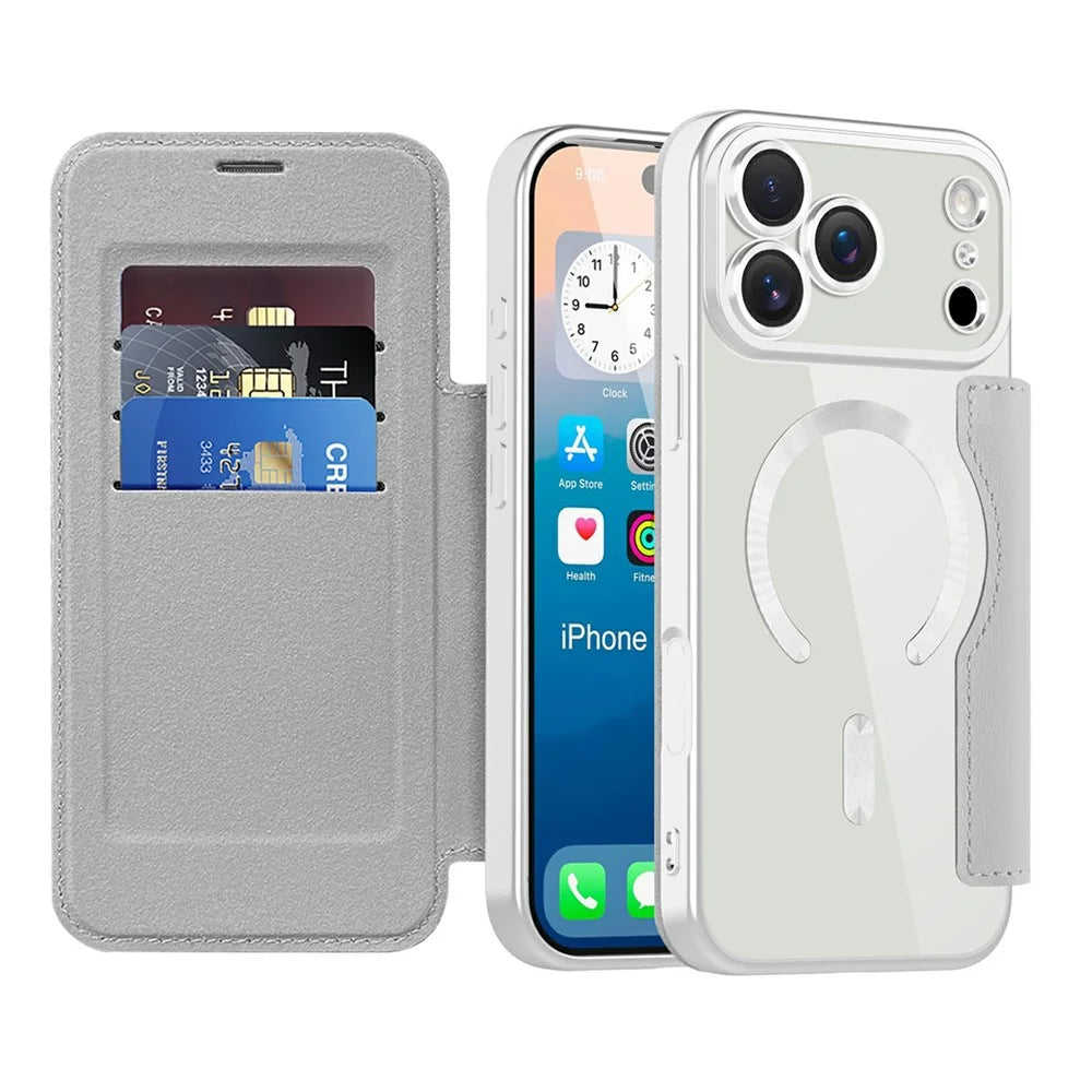 For iPhone 17 Pro Max Case Compatible with MagSafe Rhombus PU Leather Phone Cover - Titanium Grey - 2