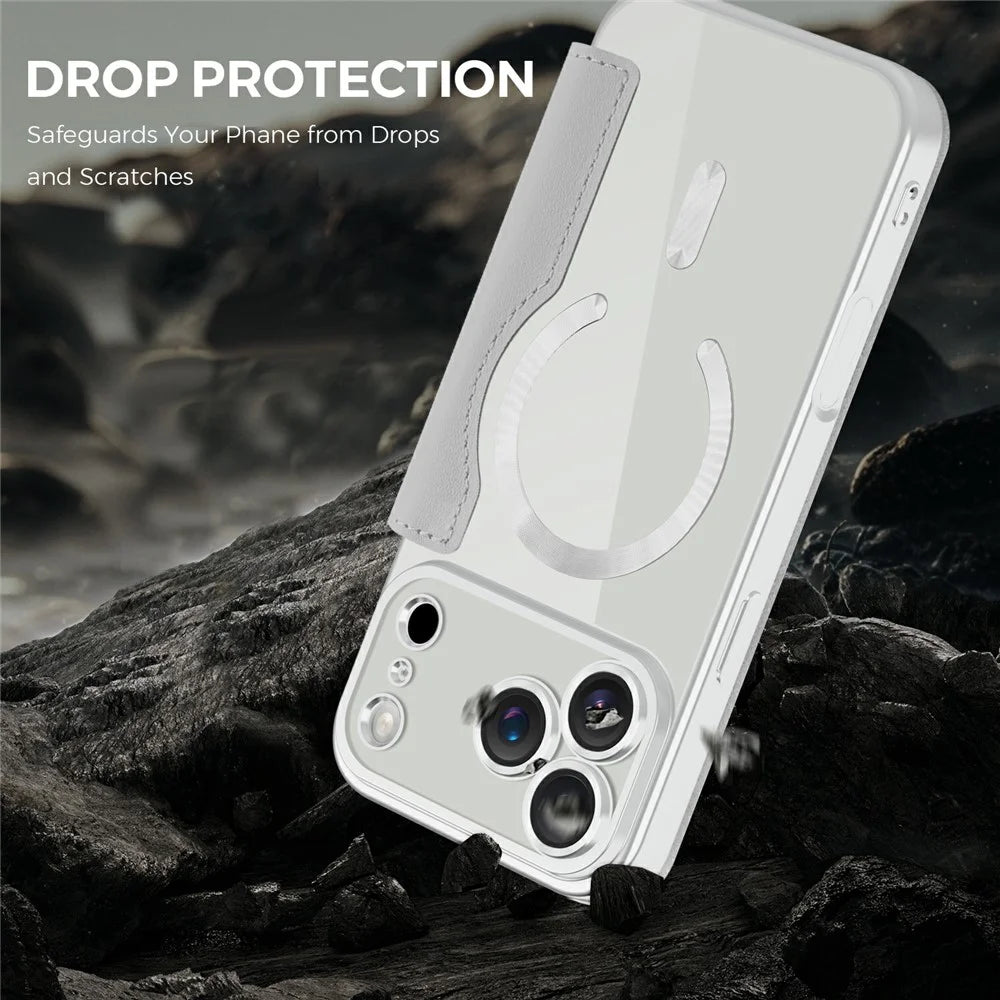 For iPhone 17 Pro Max Case Compatible with MagSafe Rhombus PU Leather Phone Cover - Titanium Grey - 5