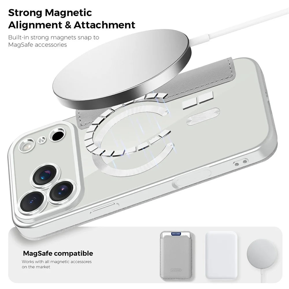 For iPhone 17 Pro Max Case Compatible with MagSafe Rhombus PU Leather Phone Cover - Titanium Grey - 7
