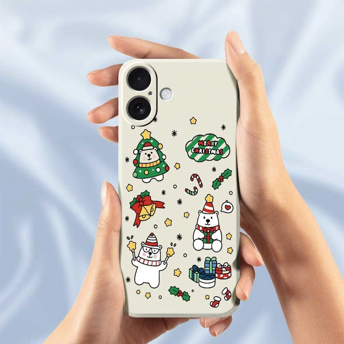 For iPhone 17 Case Christmas Bears Pattern Printing Straight Edge TPU Phone Back Cover - Beige - 4