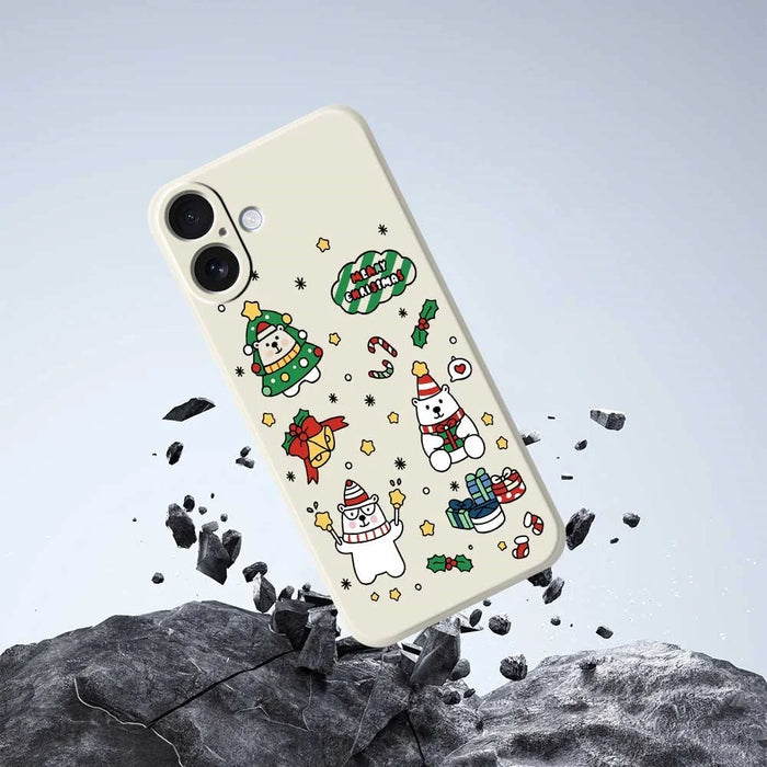 For iPhone 17 Case Christmas Bears Pattern Printing Straight Edge TPU Phone Back Cover - Beige - 5