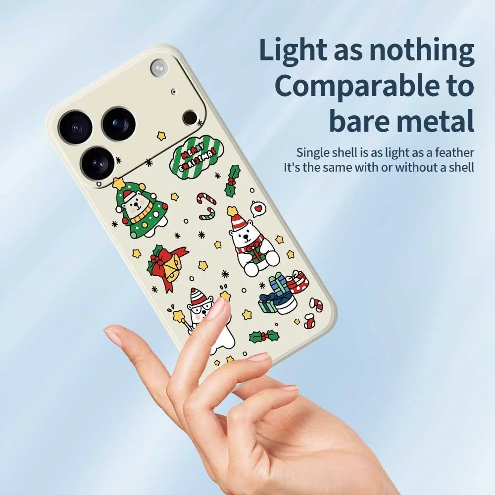 For iPhone 18 Pro / 17 Pro Case Christmas Bears Pattern Printing Straight Edge TPU Phone Back Cover - Beige - 3