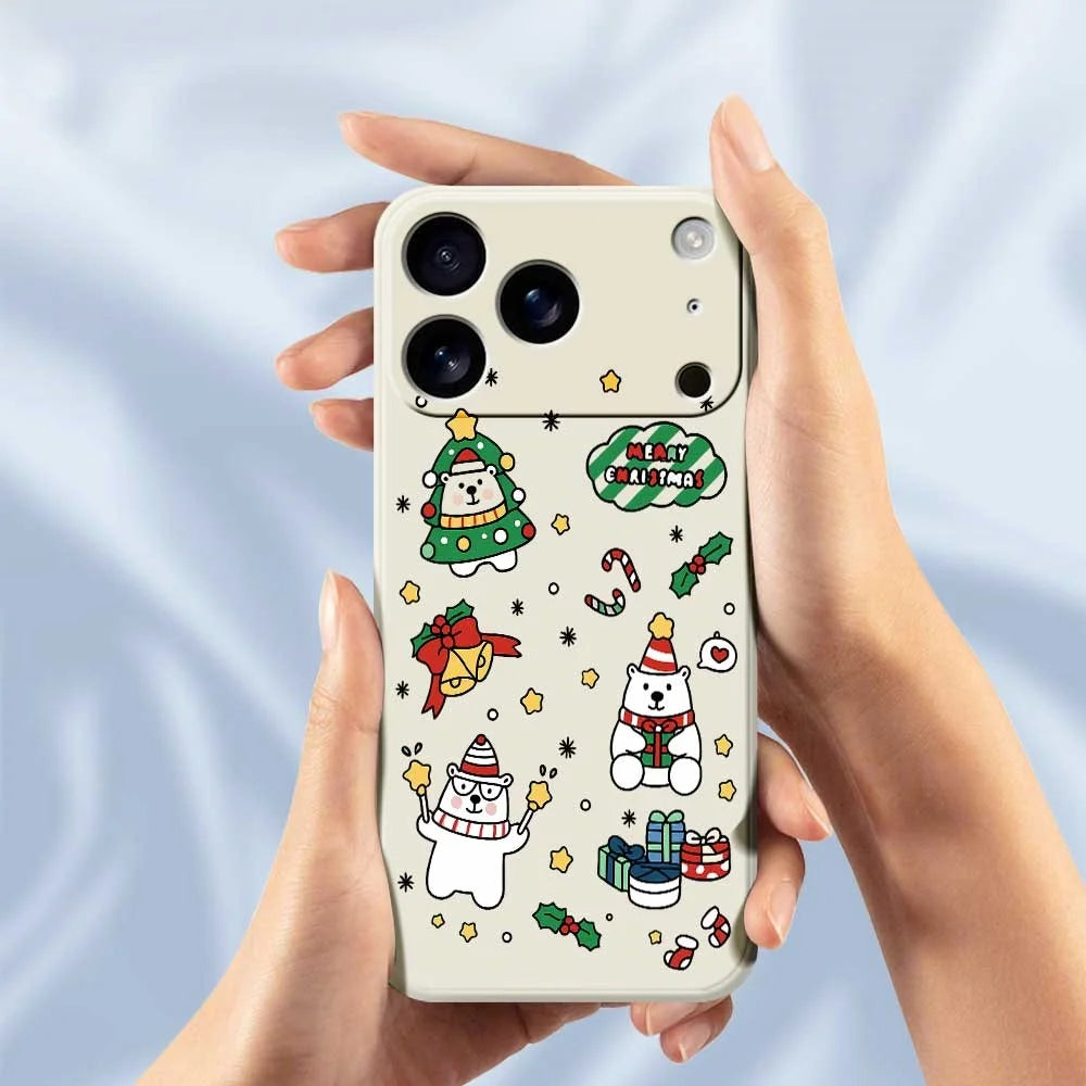For iPhone 18 Pro / 17 Pro Case Christmas Bears Pattern Printing Straight Edge TPU Phone Back Cover - Beige - 4