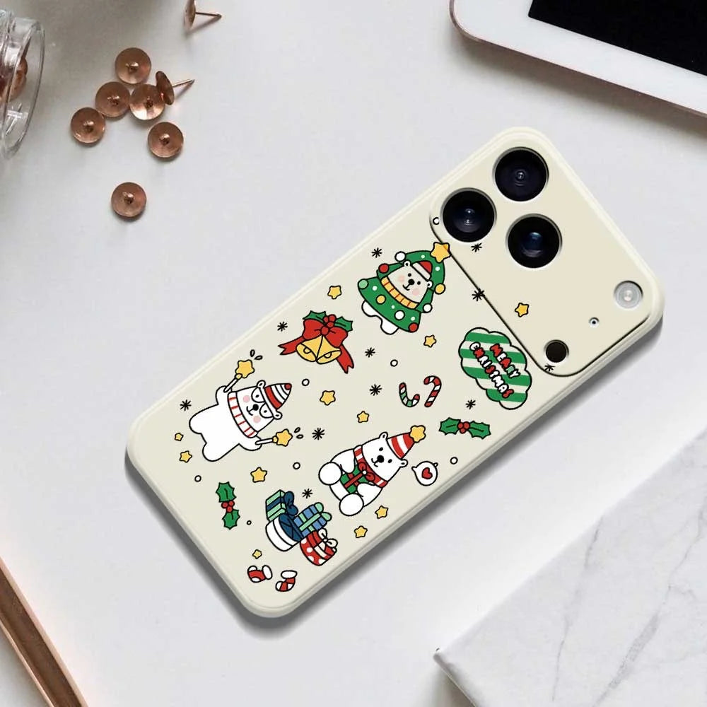 For iPhone 18 Pro / 17 Pro Case Christmas Bears Pattern Printing Straight Edge TPU Phone Back Cover - Beige - 6