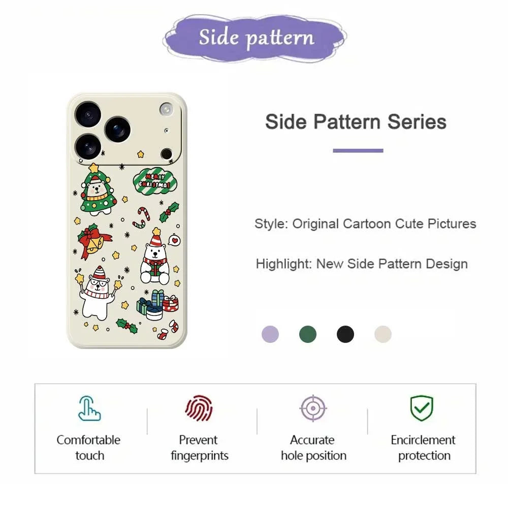 For iPhone 18 Pro / 17 Pro Case Christmas Bears Pattern Printing Straight Edge TPU Phone Back Cover - Beige - 7
