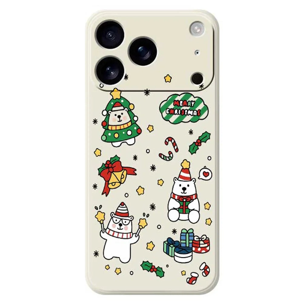 For iPhone 18 Pro Max / 17 Pro Max Case Christmas Bears Pattern Printing Straight Edge TPU Phone Back Cover - Beige - 1