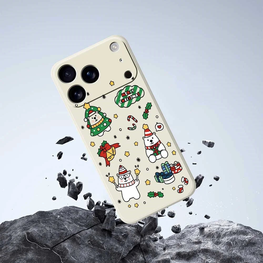 For iPhone 18 Pro Max / 17 Pro Max Case Christmas Bears Pattern Printing Straight Edge TPU Phone Back Cover - Beige - 5