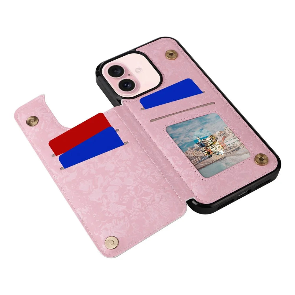For iPhone 17 Case Flower Leather TPU RFID Blocking Phone Cover Card Slots - Rose - 2