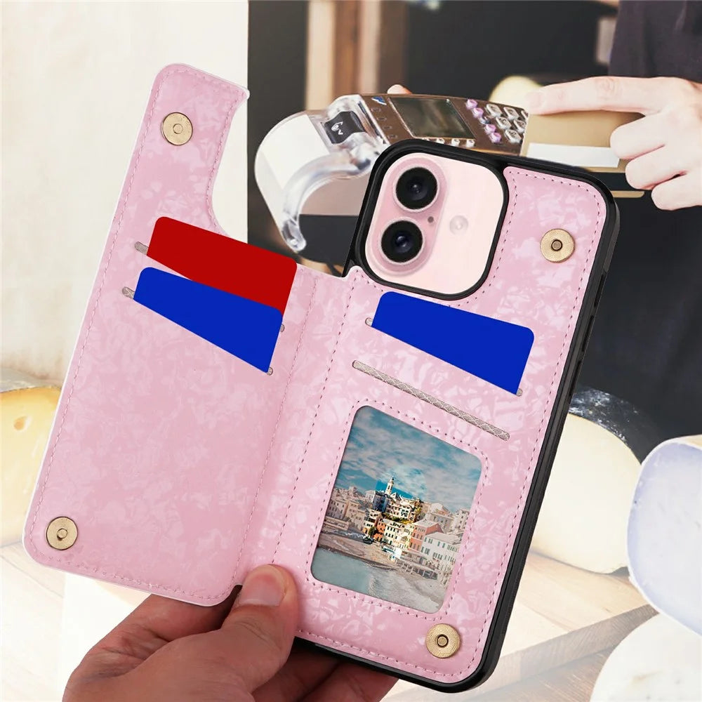 For iPhone 17 Case Flower Leather TPU RFID Blocking Phone Cover Card Slots - Rose - 5