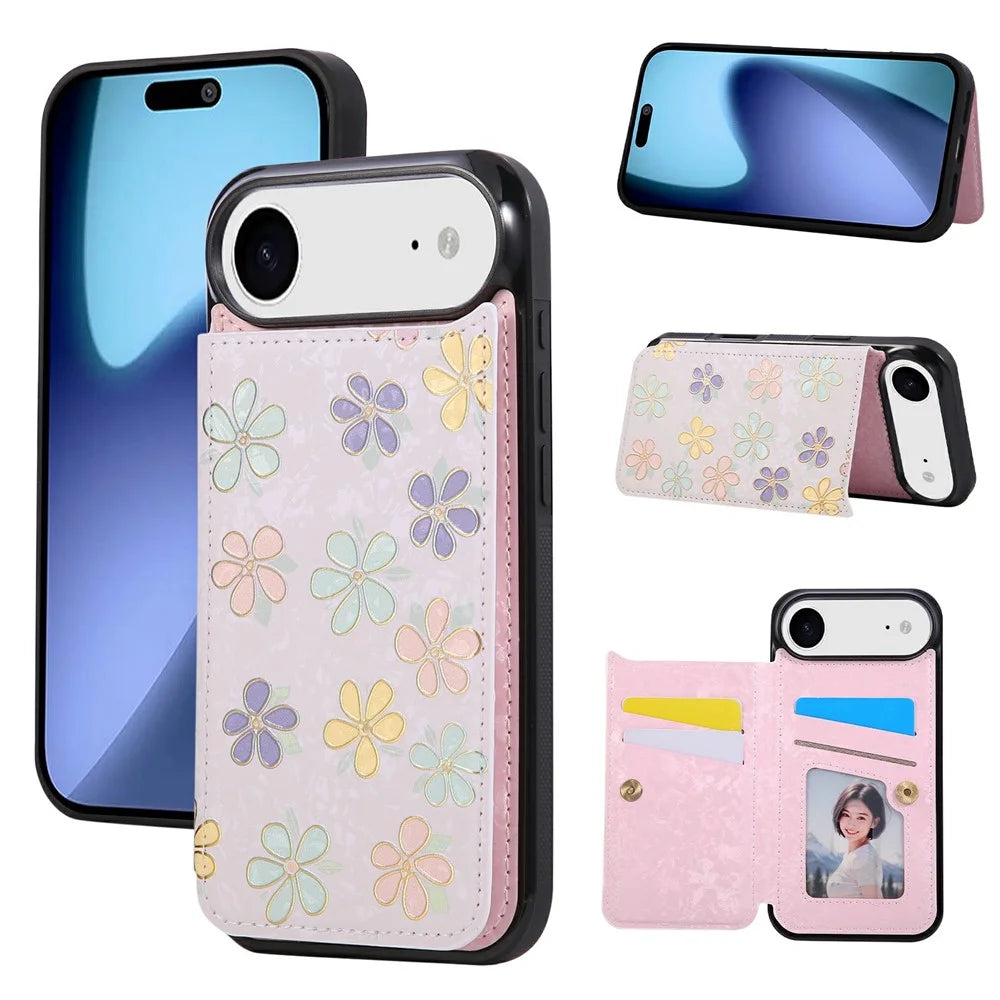 For iPhone Air Case Flower Leather TPU RFID Blocking Phone Cover Card Slots - Flowers - 1
