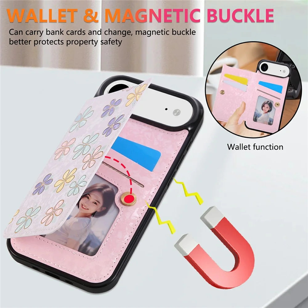 For iPhone Air Case Flower Leather TPU RFID Blocking Phone Cover Card Slots - Flowers - 5