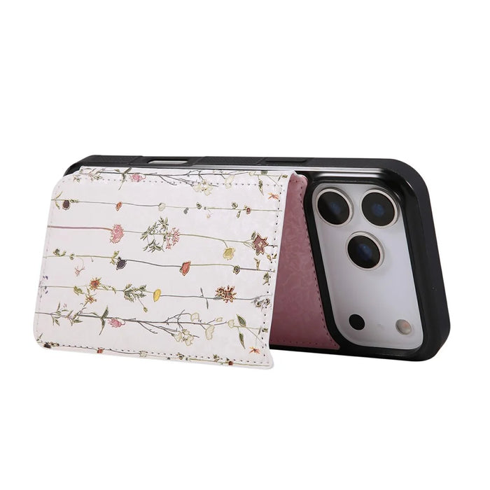 For iPhone 18 Pro Max / 17 Pro Max Case Flower Leather TPU RFID Blocking Phone Cover Card Slots - Dried Flower - 4