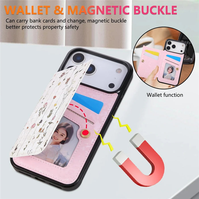 For iPhone 18 Pro Max / 17 Pro Max Case Flower Leather TPU RFID Blocking Phone Cover Card Slots - Dried Flower - 5