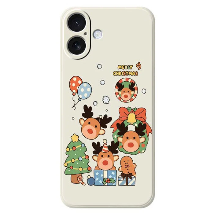 For iPhone 17 Case Christmas Gift Deer Pattern Printing Straight Edge TPU Phone Back Cover - Beige - 1