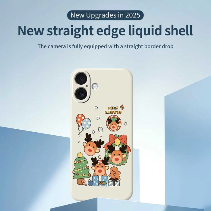 For iPhone 17 Case Christmas Gift Deer Pattern Printing Straight Edge TPU Phone Back Cover - Beige - 2