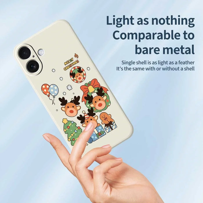 For iPhone 17 Case Christmas Gift Deer Pattern Printing Straight Edge TPU Phone Back Cover - Beige - 3