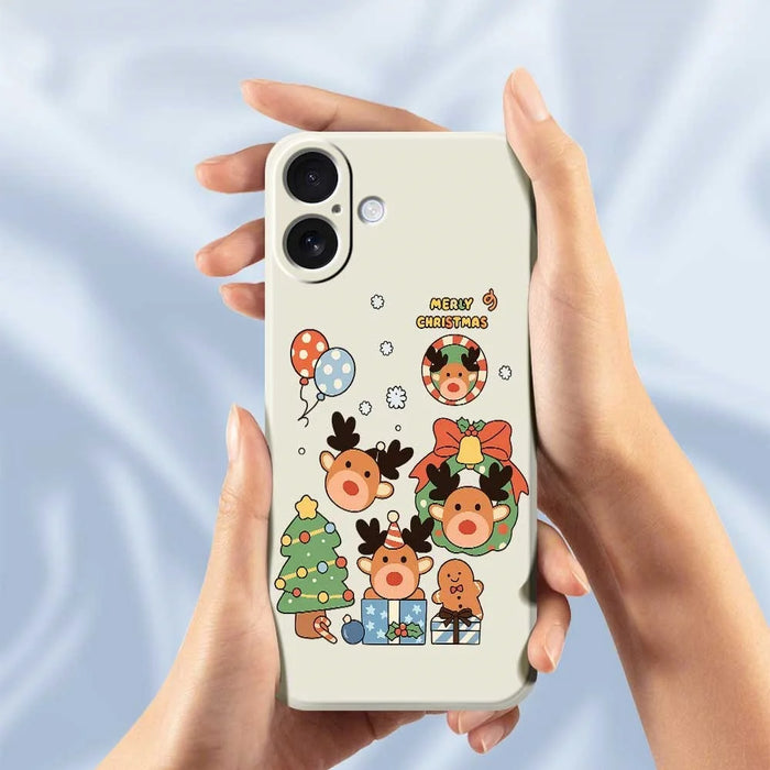For iPhone 17 Case Christmas Gift Deer Pattern Printing Straight Edge TPU Phone Back Cover - Beige - 4