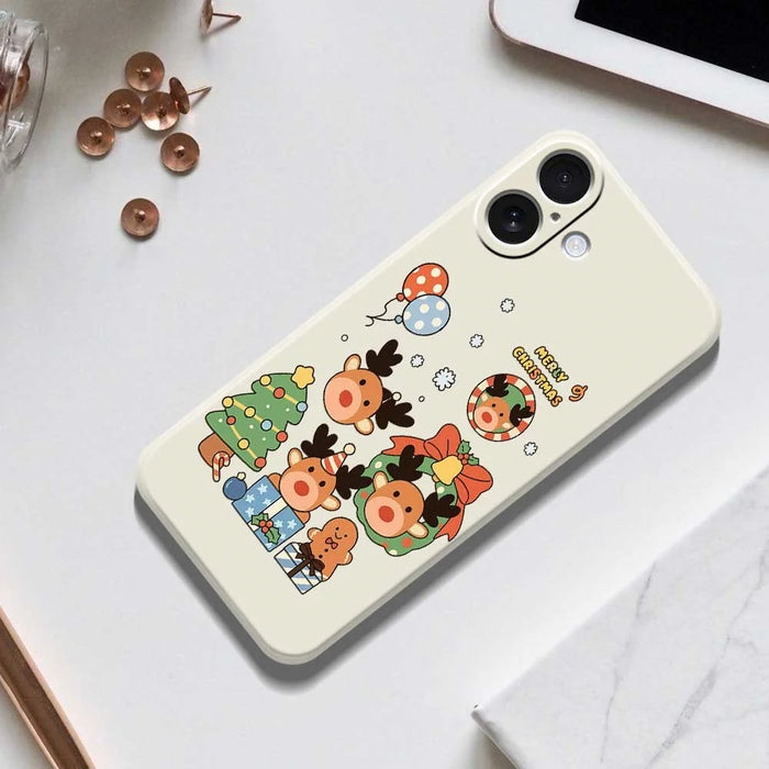 For iPhone 17 Case Christmas Gift Deer Pattern Printing Straight Edge TPU Phone Back Cover - Beige - 6