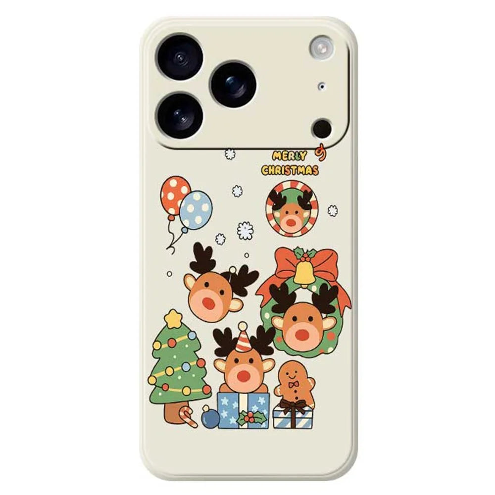 For iPhone 18 Pro / 17 Pro Case Christmas Gift Deer Pattern Printing Straight Edge TPU Phone Back Cover - Beige - 1