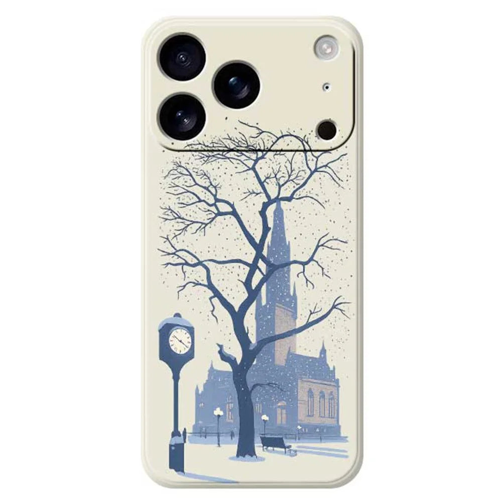 For iPhone 18 Pro Max / 17 Pro Max Case Street Outside The Castle Pattern Printing Straight Edge TPU Phone Back Cover - Beige - 1