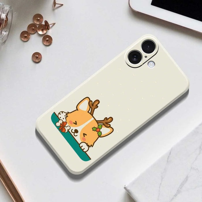 For iPhone 17 Case Cute Deer Pattern Printing Straight Edge TPU Phone Back Cover - Beige - 6