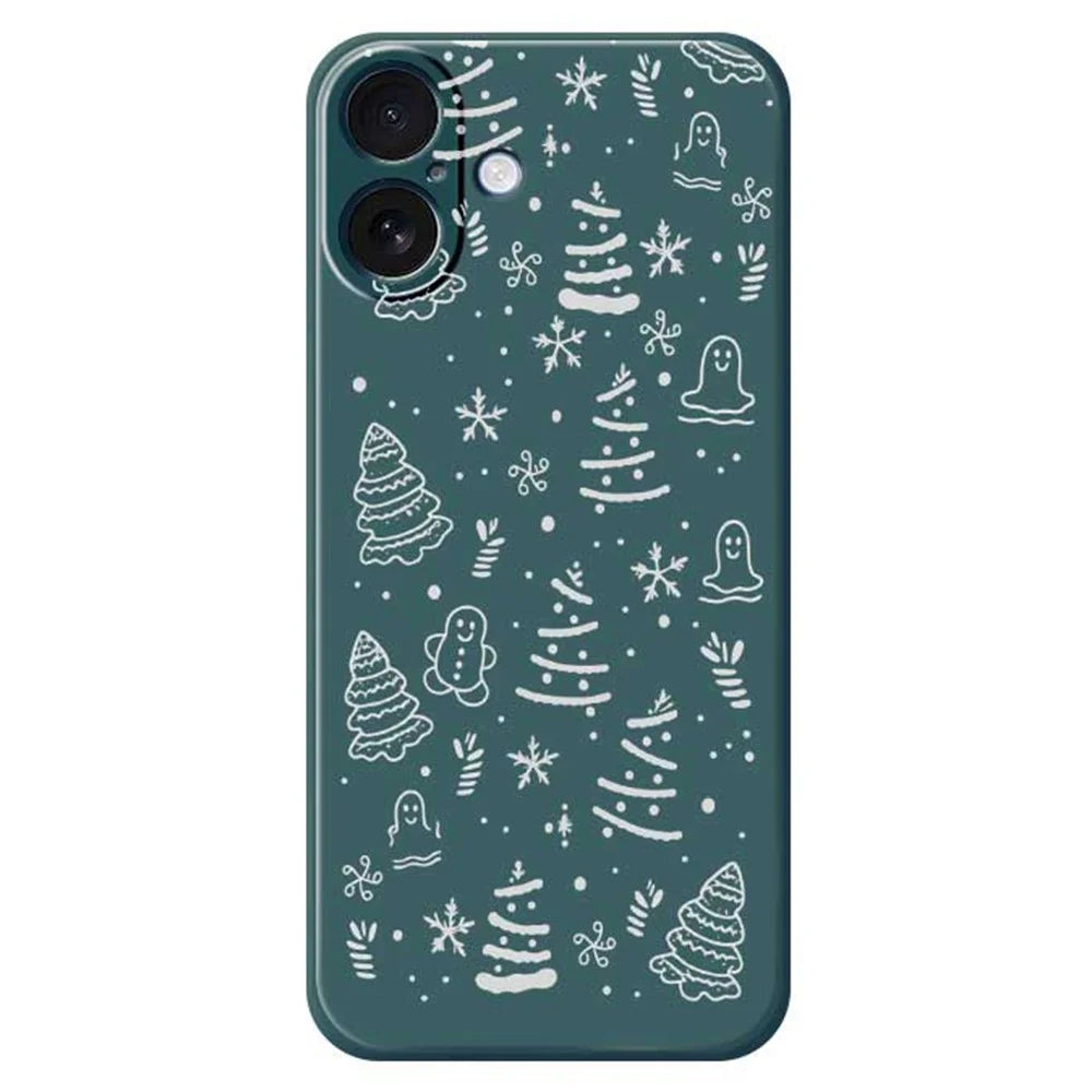 For iPhone 17 Case Snowflake Gingerbread Pattern Printing Straight Edge TPU Phone Back Cover - Green - 1
